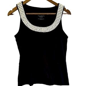 NWT Talbots black tank top with beaded neckline women S